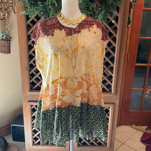 Free People Boho Festival Tiered Mixed Print Keyhole Front Small Tunic